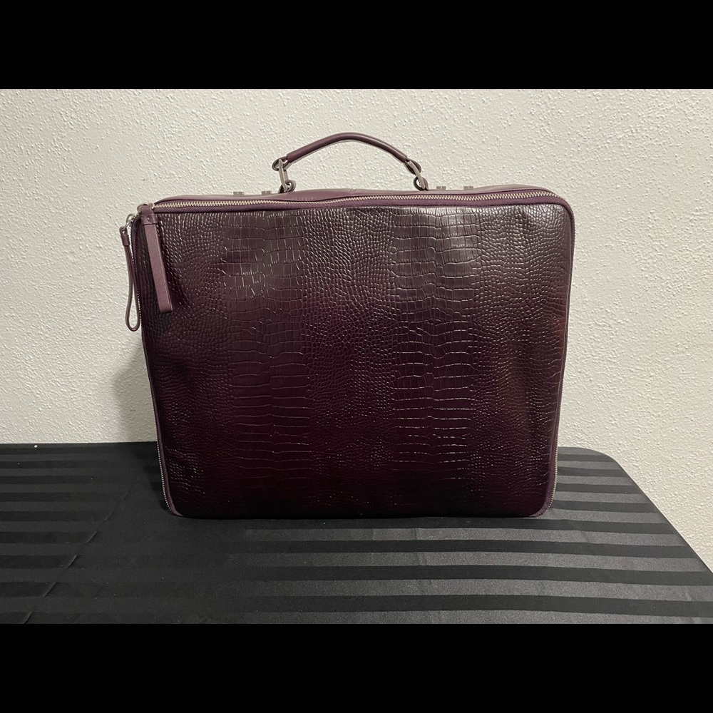 Bodhi Large Dark Purple Leather Briefcase & Dust Bag NWT